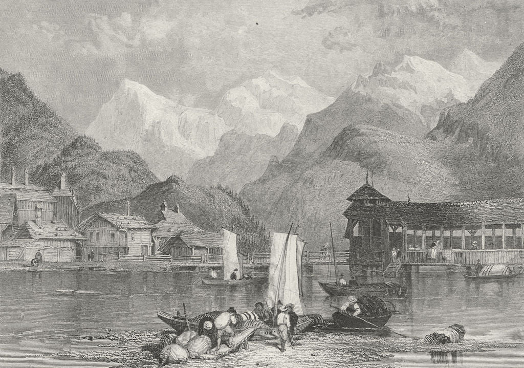 INTERLAKEN. Swiss. Fullarton boats-Finden 1850 old antique print picture